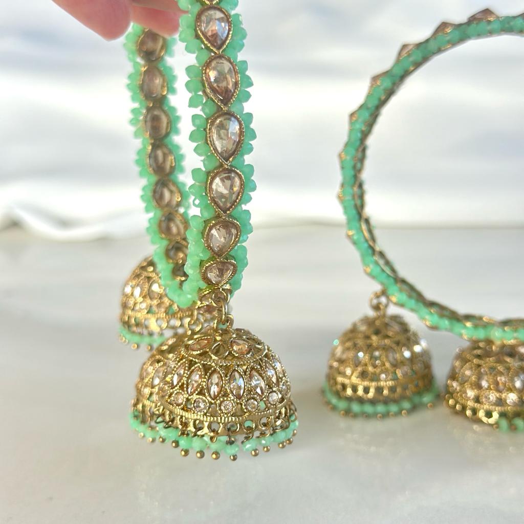 Mint Polki Bangles with Jhoomki image 0