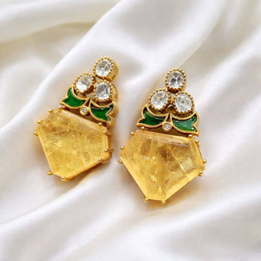 Buttler Yellow Doublet Kundan Studs