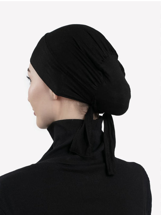 Hijab Cap with tie back- Black image 0