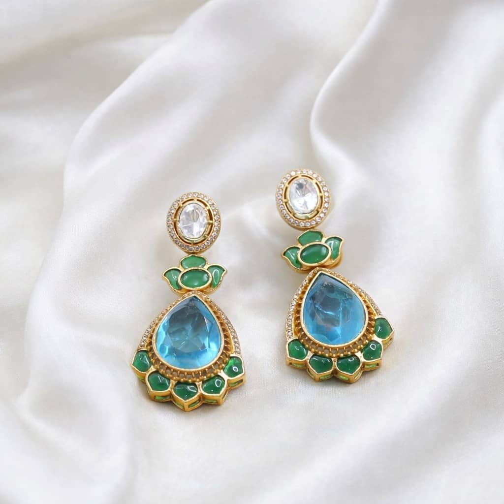 Blue Doublet Kundan Earrings