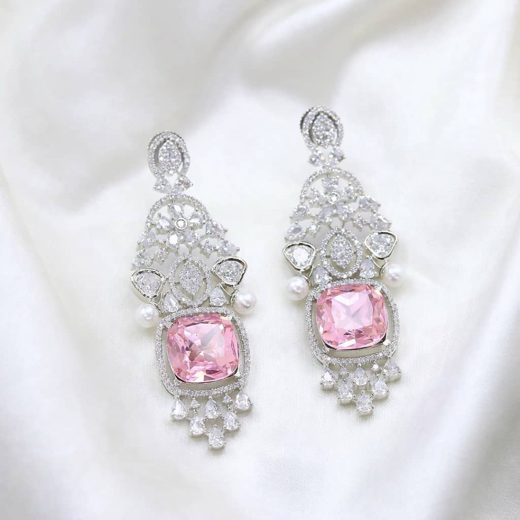 Pink Silver Dangling Earrings