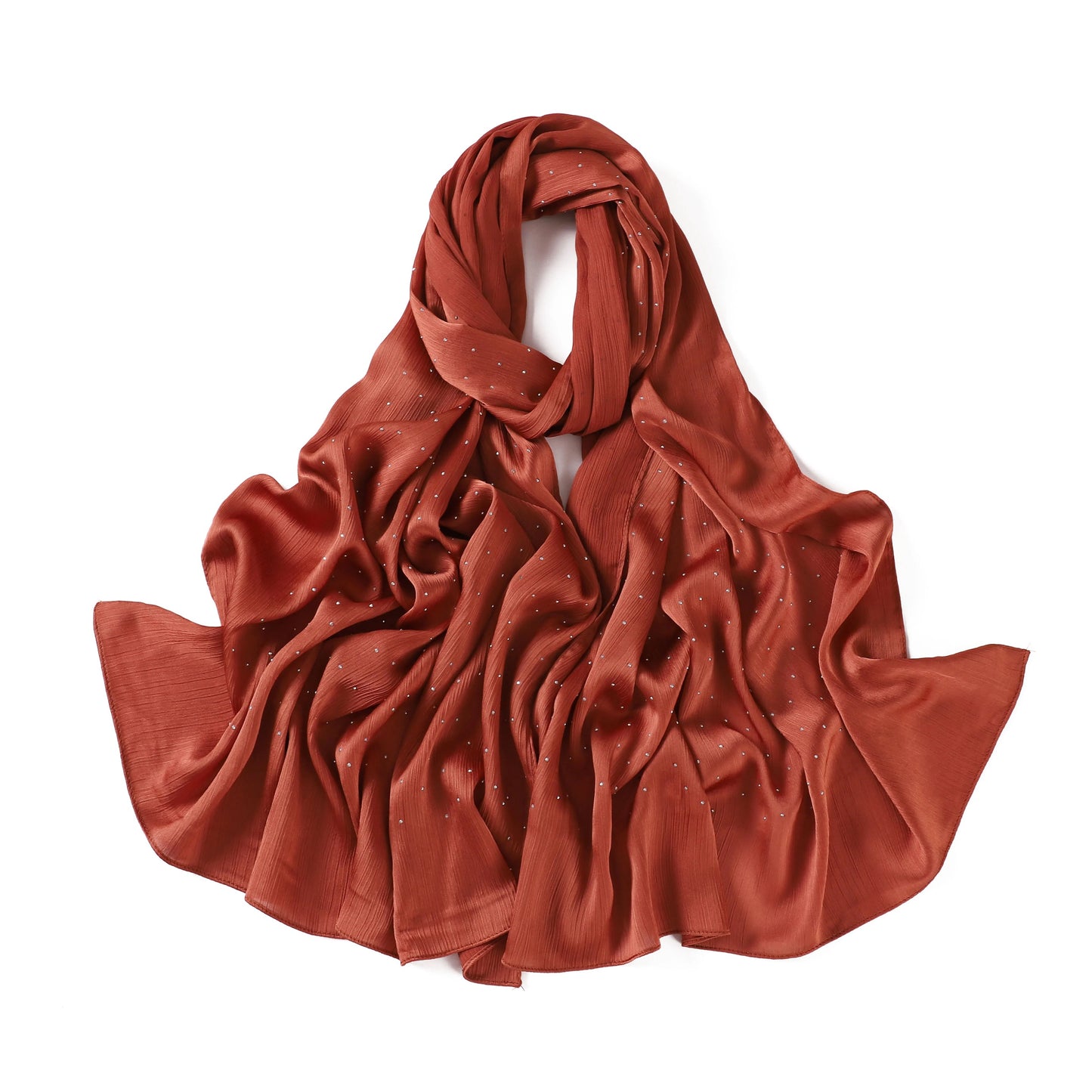 Satin Silk textured scarf with studs ( Rust )