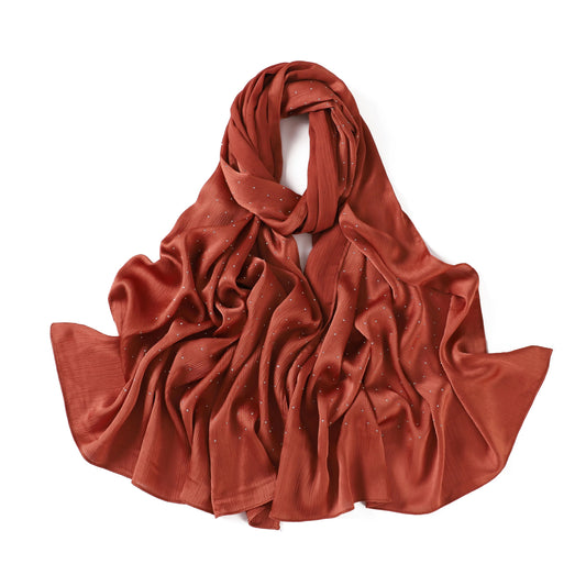 Satin Silk textured scarf with studs ( Rust )