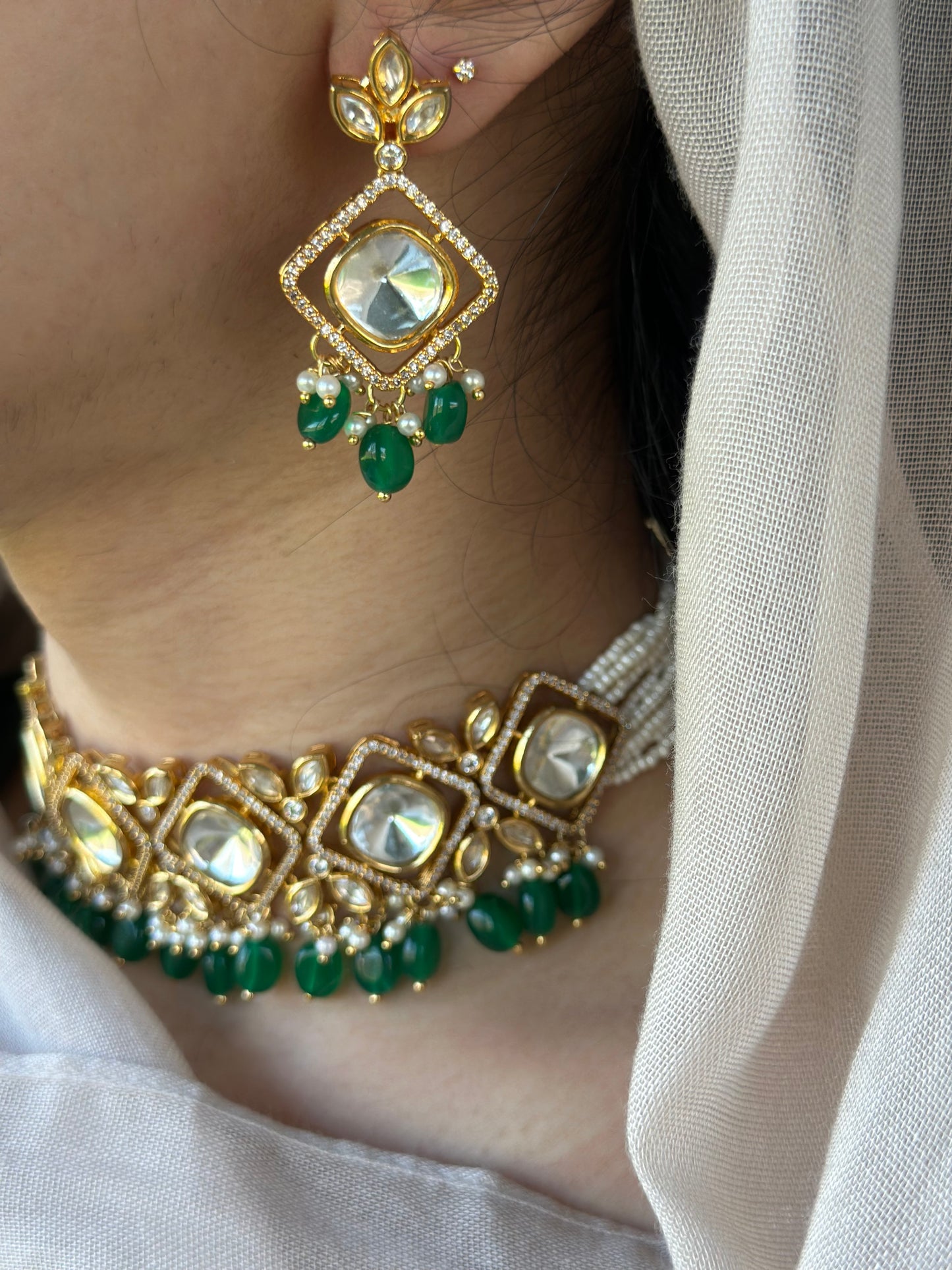 Emerald green Uncut kundan set