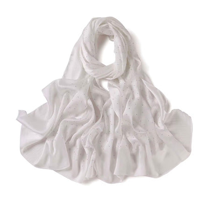 Satin Silk textured scarf with studs ( White )