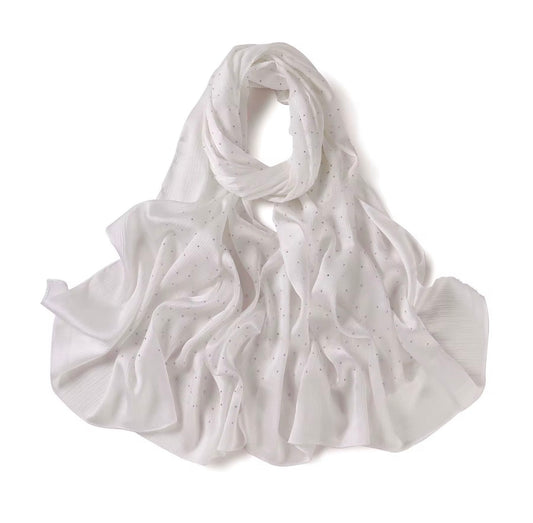 Satin Silk textured scarf with studs ( White )