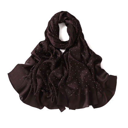 Satin Silk textured scarf with studs (Dark chocolate)