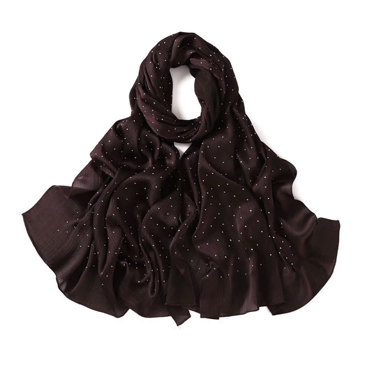 Satin Silk textured scarf with studs (Dark chocolate)