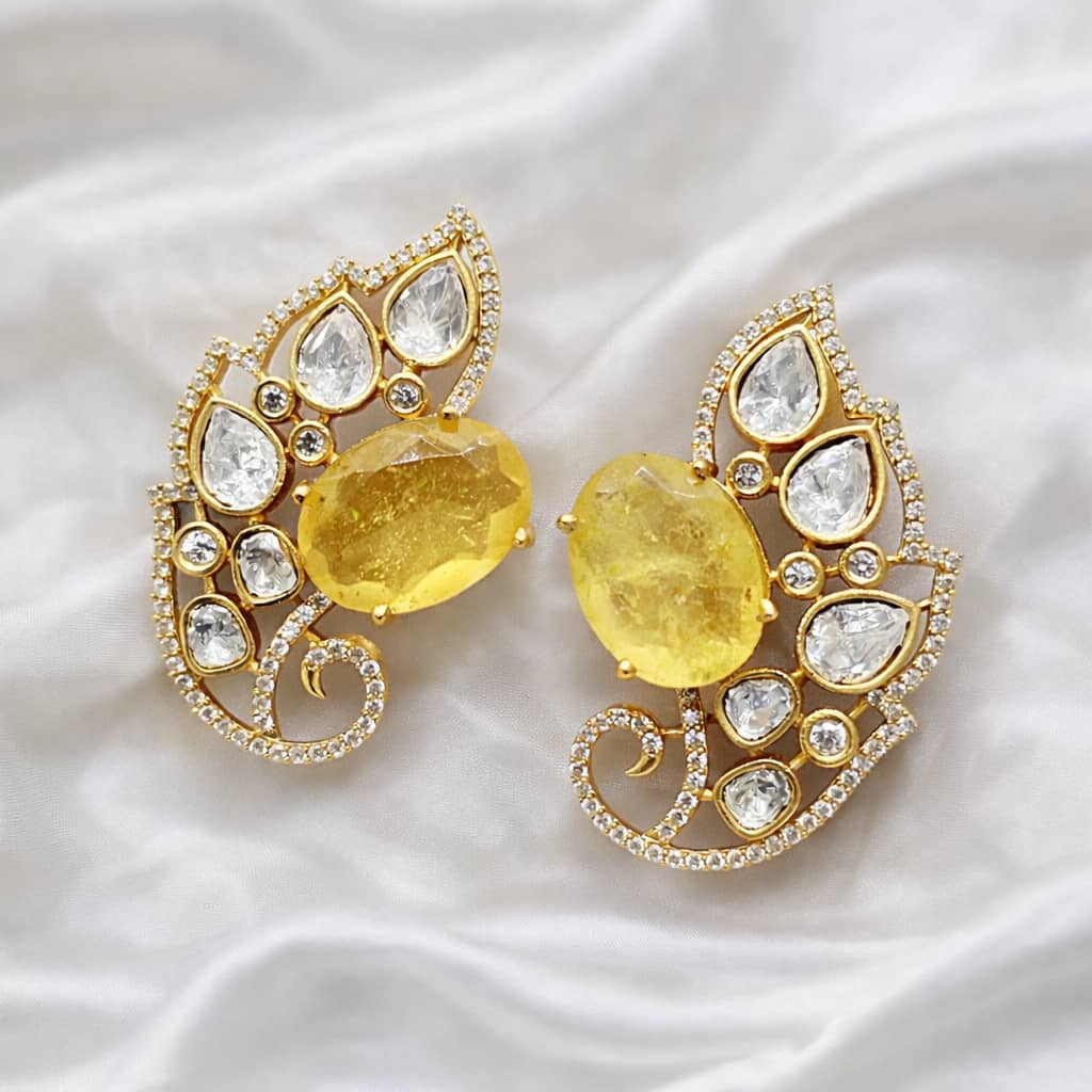 Yellow Doublet Kundan Studs