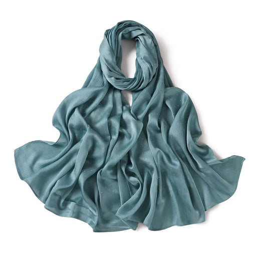 Satin Silk textured scarf with studs ( Misty Teal )