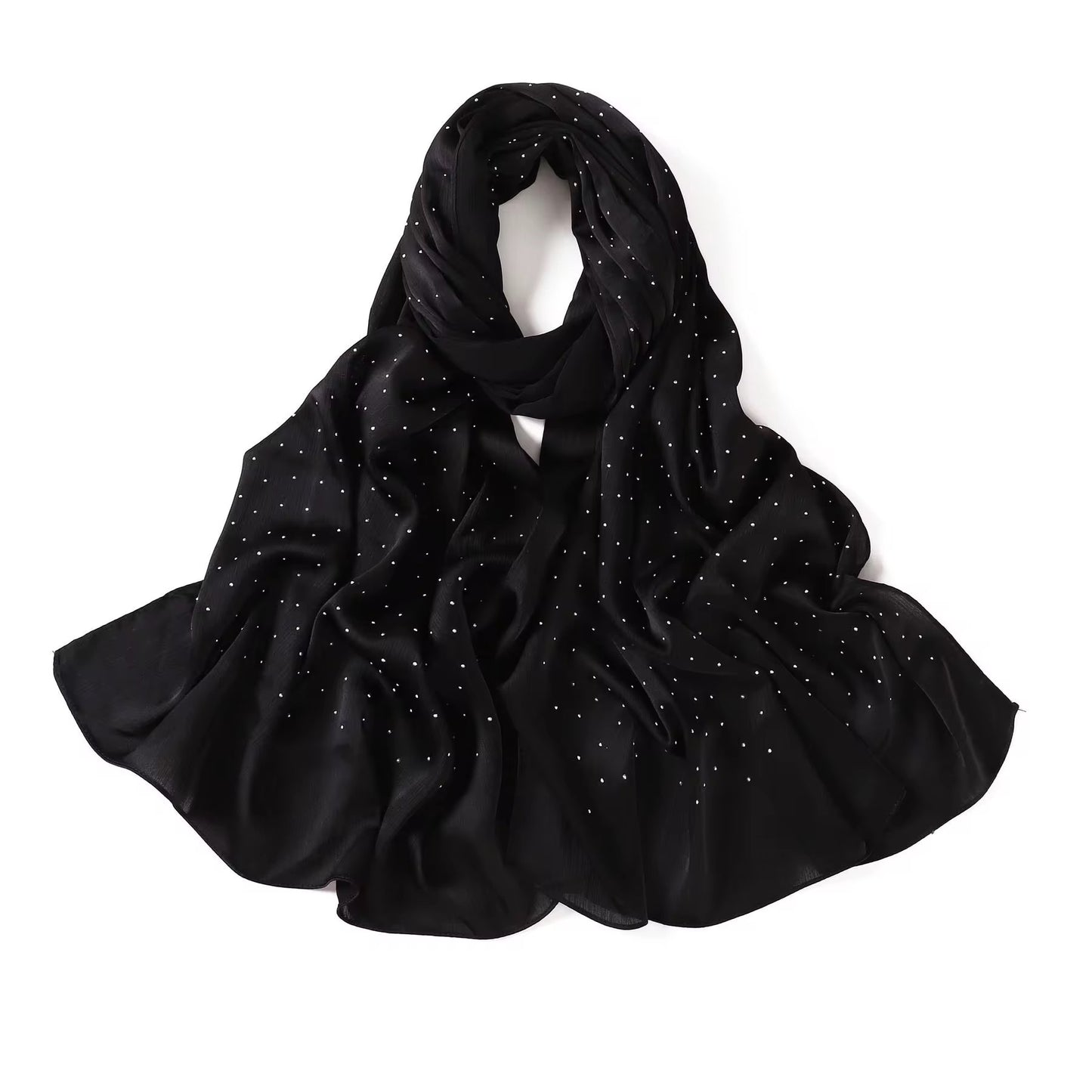 Satin Silk textured scarf with studs ( Black )
