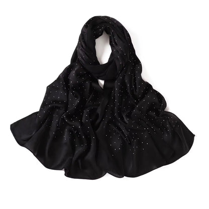 Satin Silk textured scarf with studs ( Black )