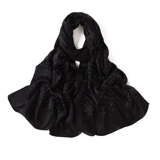 Satin Silk textured scarf with studs ( Black )