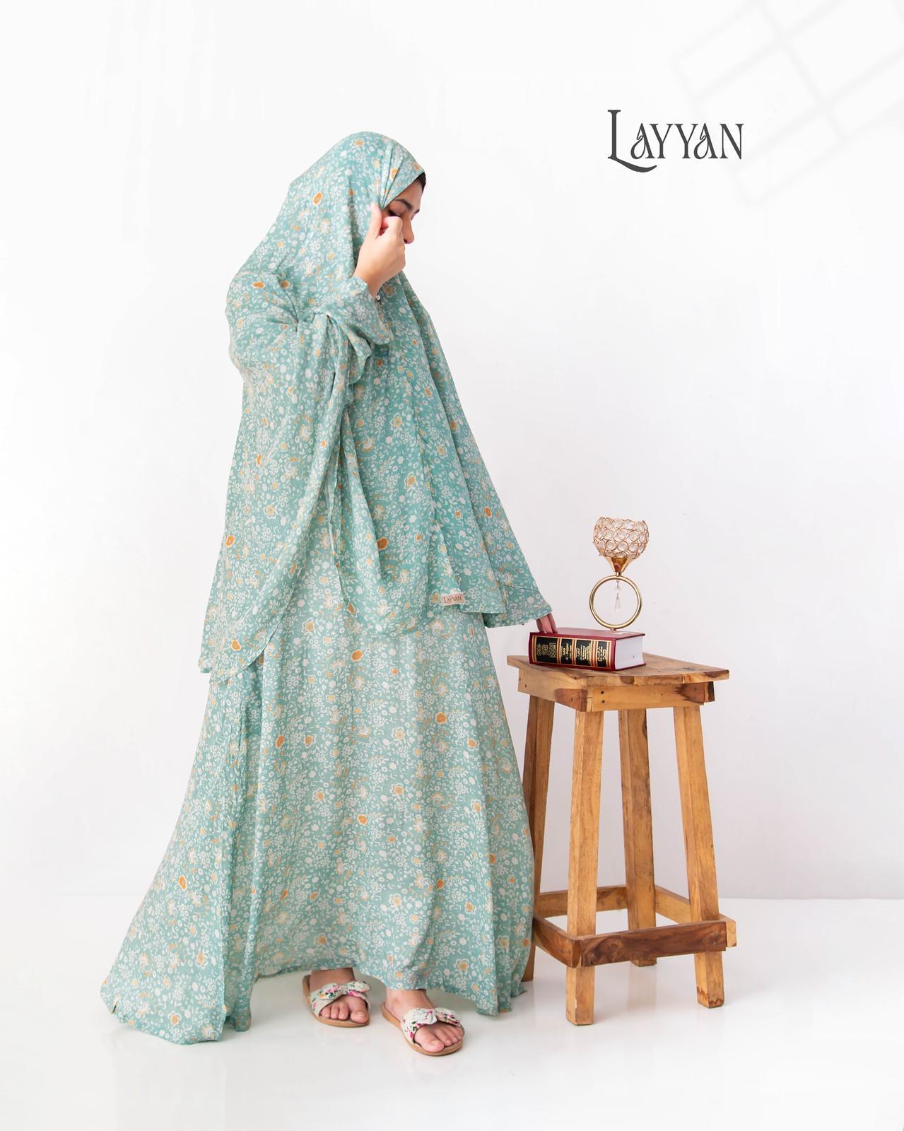 Hajj Abaya - light turquoise floral image 0