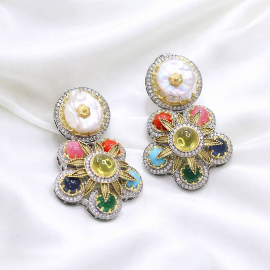 Multi Gemstone flower Earrings