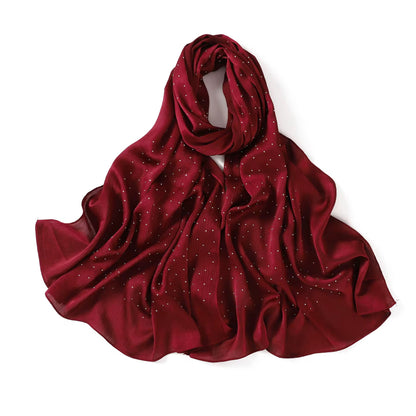 Satin Silk textured scarf with studs ( Deep Red )